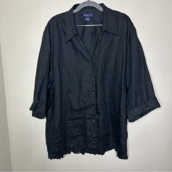 Jones New York Black Linen Button Down Shirt with Eyelet Detail Size 3X - Picture 1 of 6